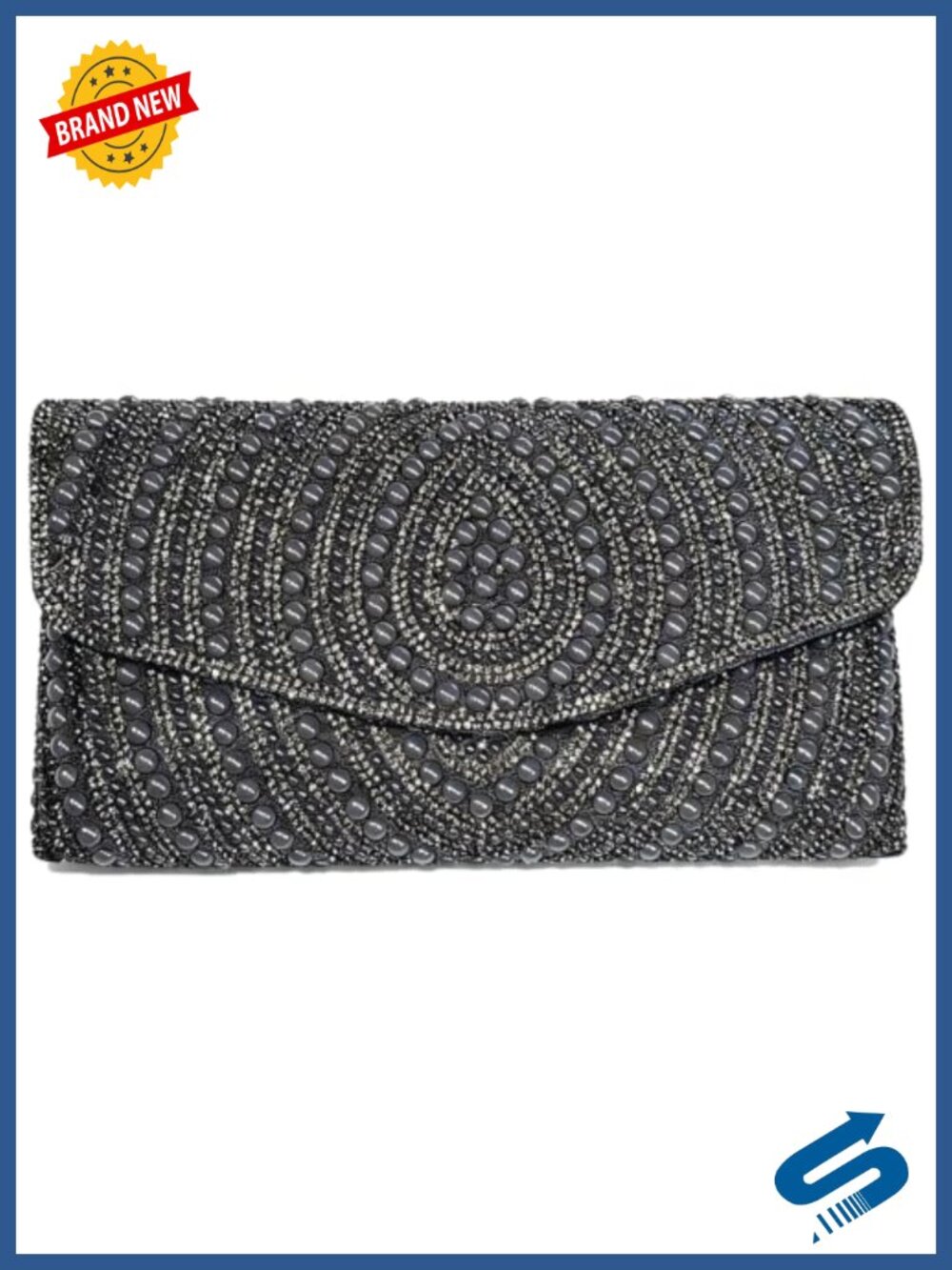 Rhinestone Pearl Evening Clutch PU Leather Handbag Wedding Party